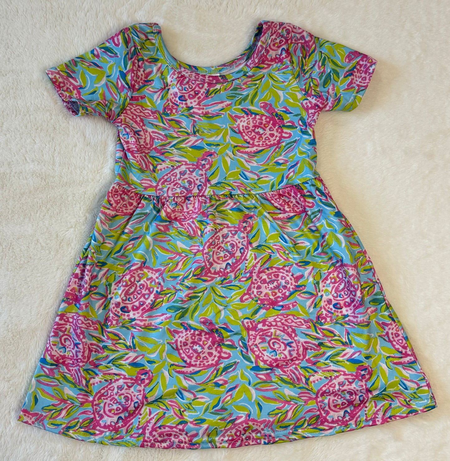 Green Turtle Print Girl Dress