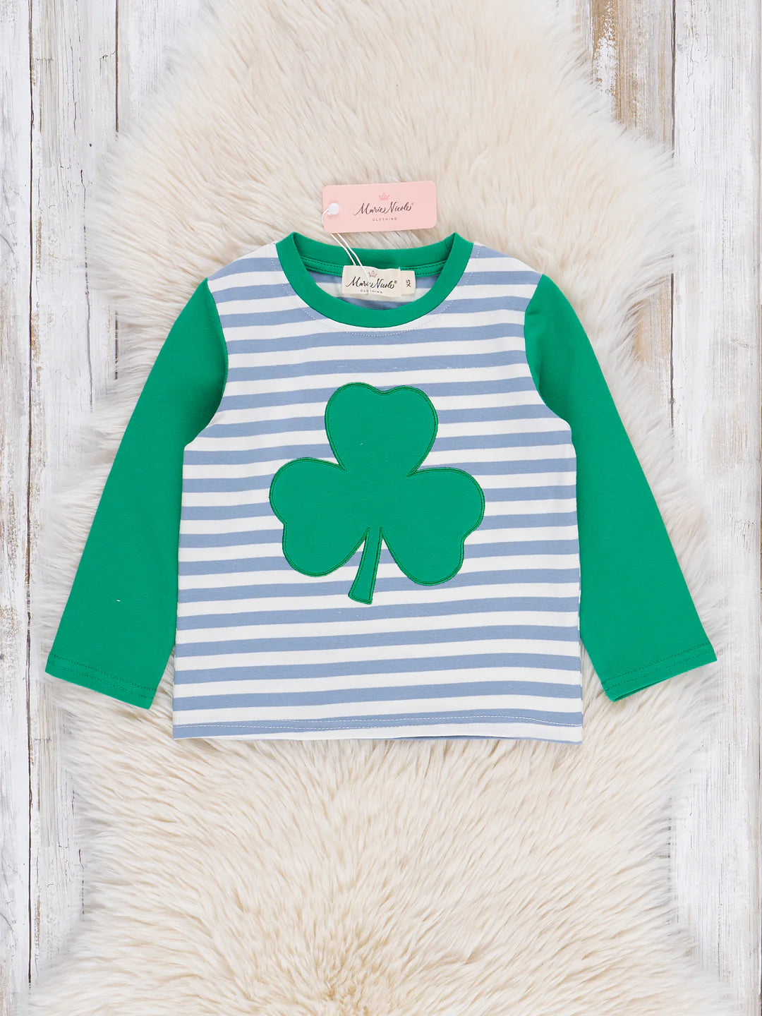 Grey Striped Green Embroidered Shamrocks Shirt