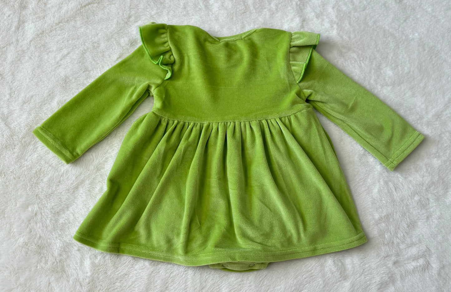 Green Velvet Christmas Character Embroidery Girl Romper