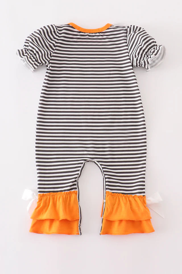 Halloween Pumpkin Puppy Girls Ruffle Romper