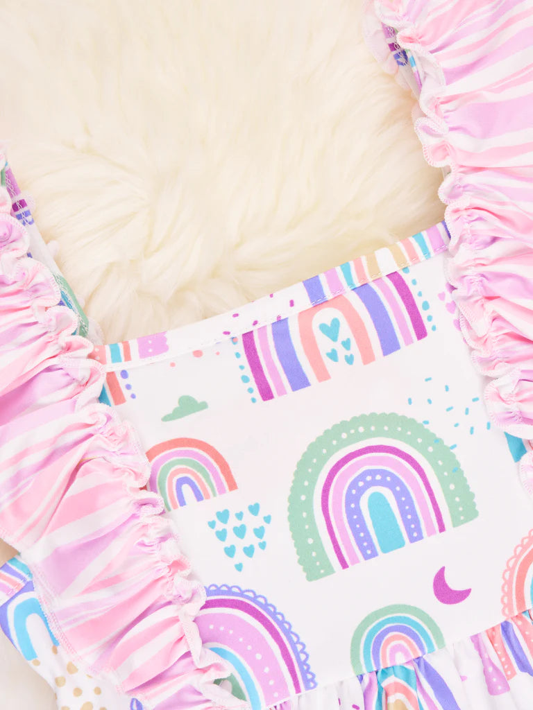 Lavender Rainbow Ruffle Dress