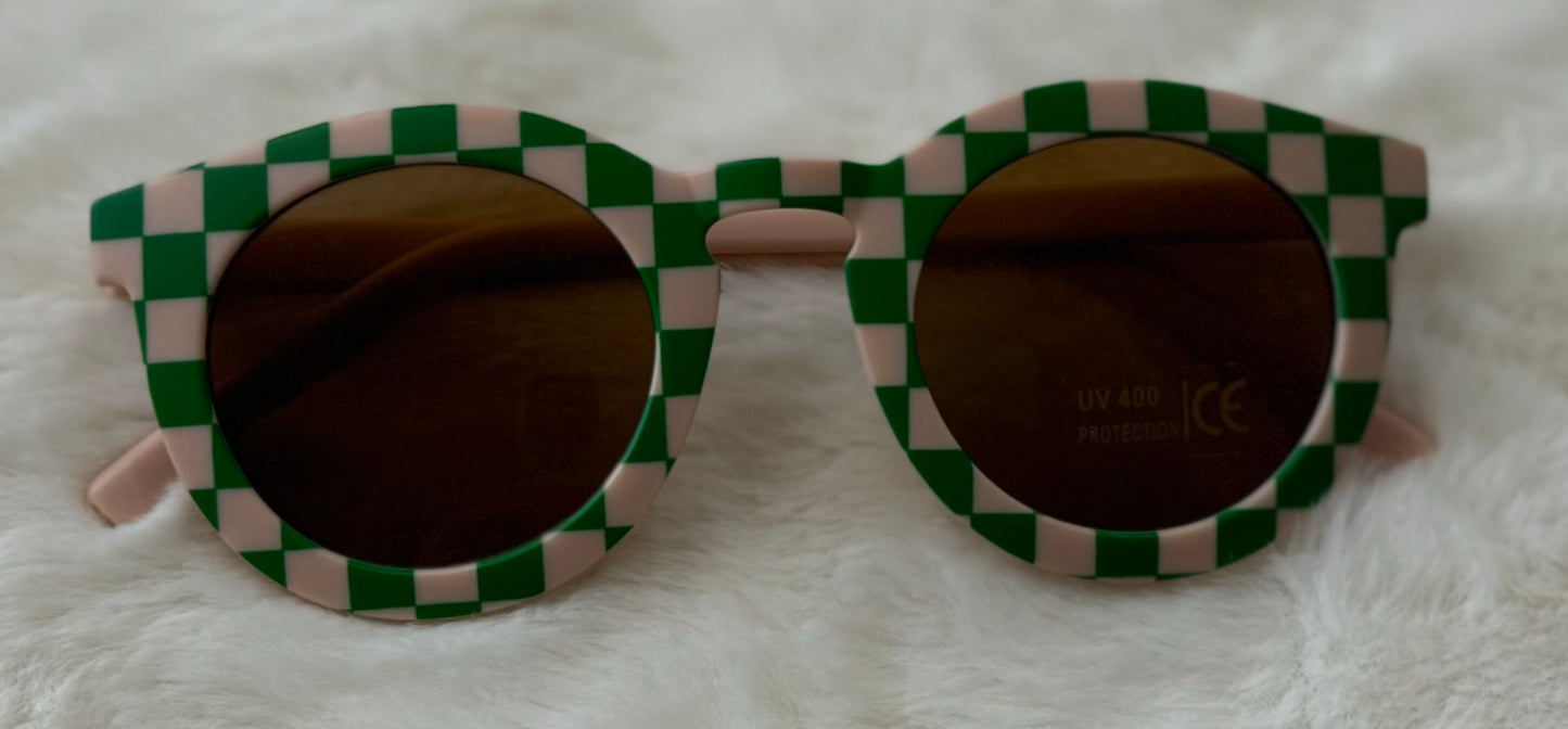 Light Pink and Green Retro Round Sunglasses UV400 - Toddler and Kids