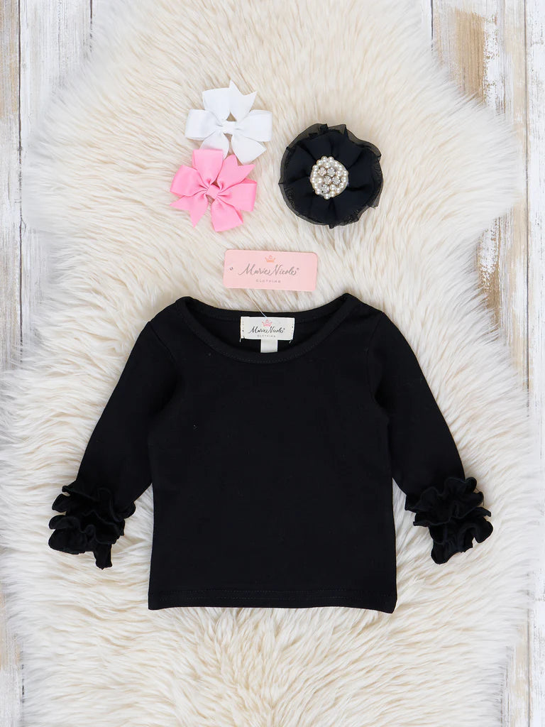 Long Sleeve Icing Ruffle Shirt - Black