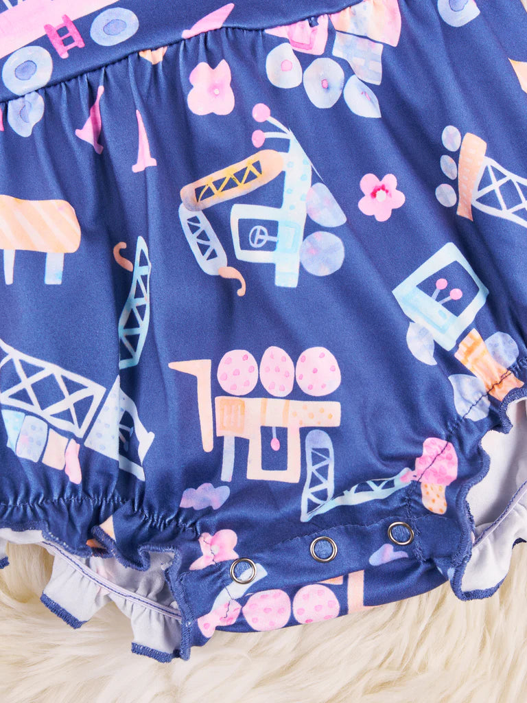 Navy Excavator Ruffle Bubble