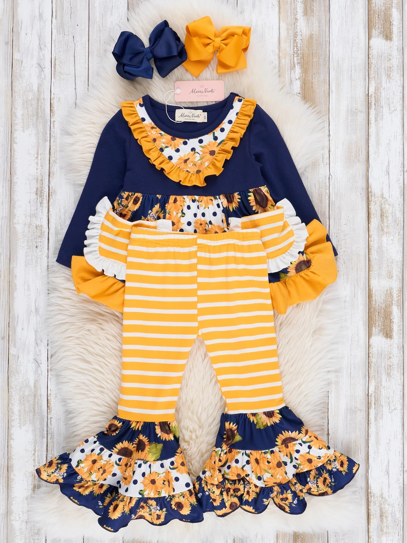 Navy and Mustard Sunflower Bell Bottoms Outfit