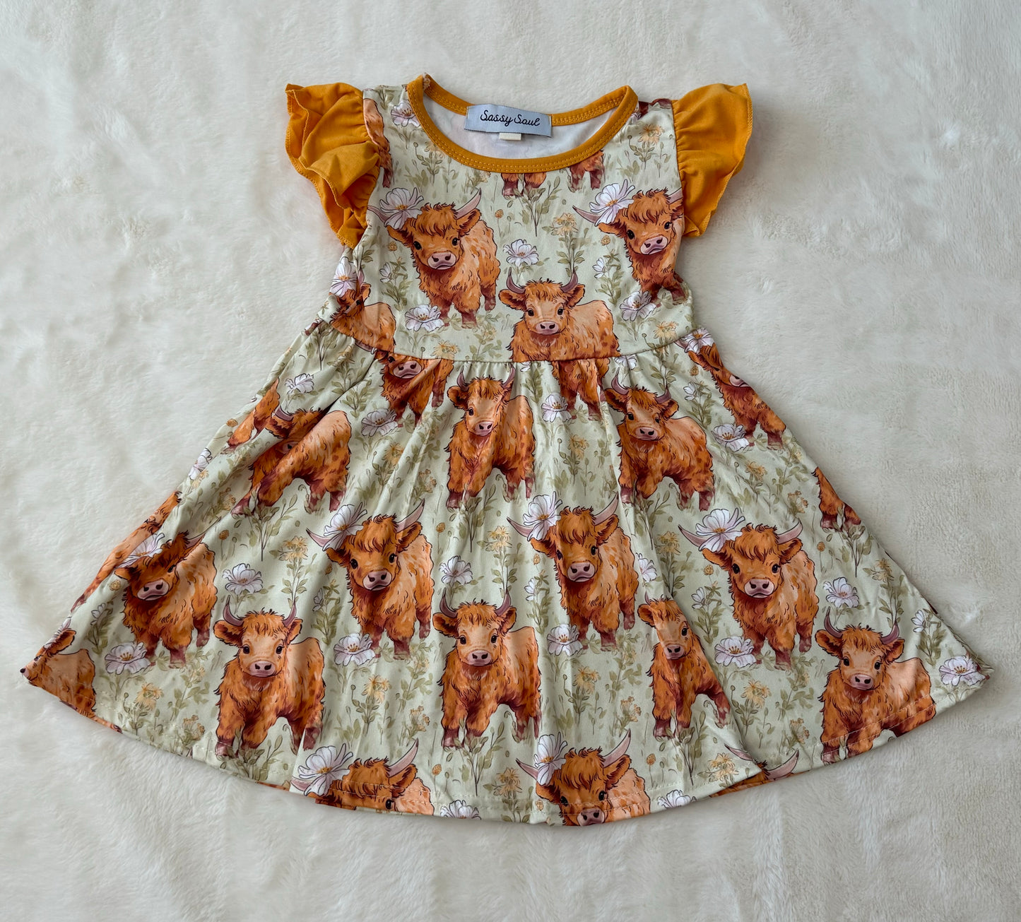 Orange Cow Ruffle Dress