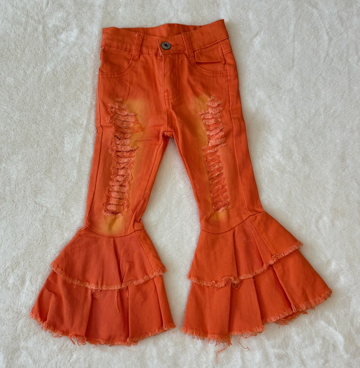 Distressed Orange Double Layered Denim Jeans