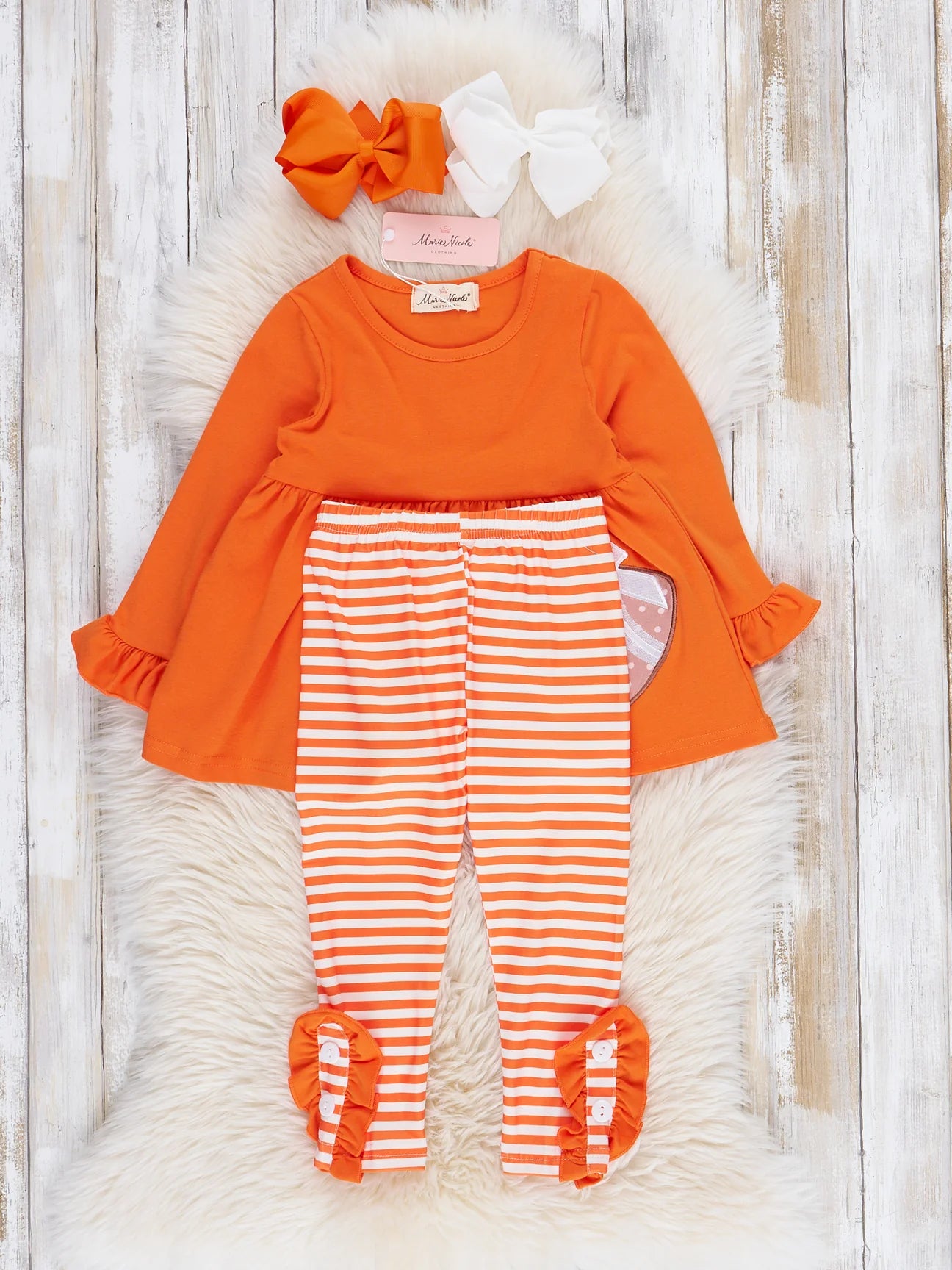Orange Embroidered Football Ruffle Outfit