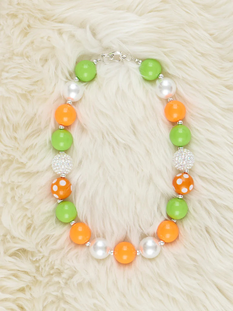 Orange and Green Pearl Bubblegum Necklace