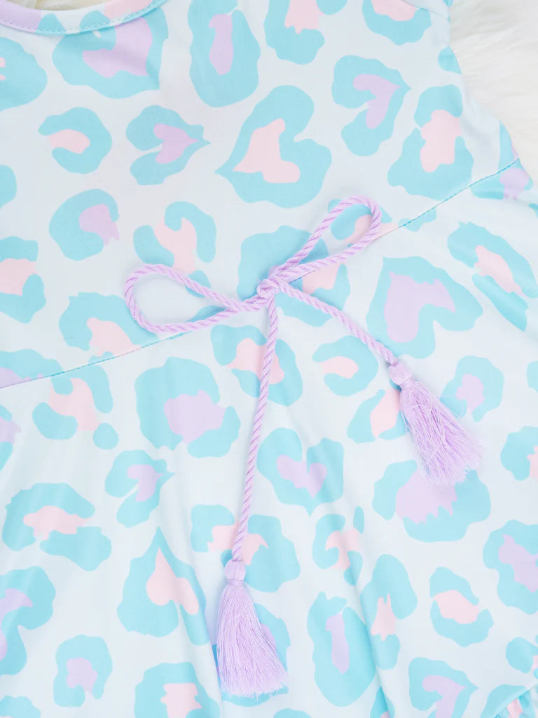 Pastel Blue Leopard Ruffle Dress