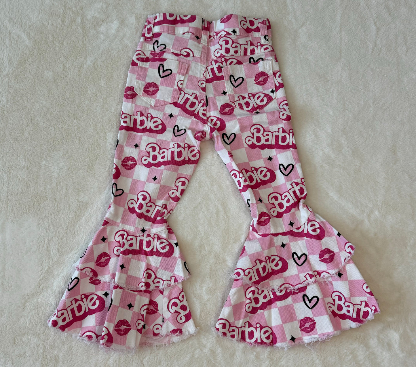 Pink Checkered Barbie Bell Denim Jeans