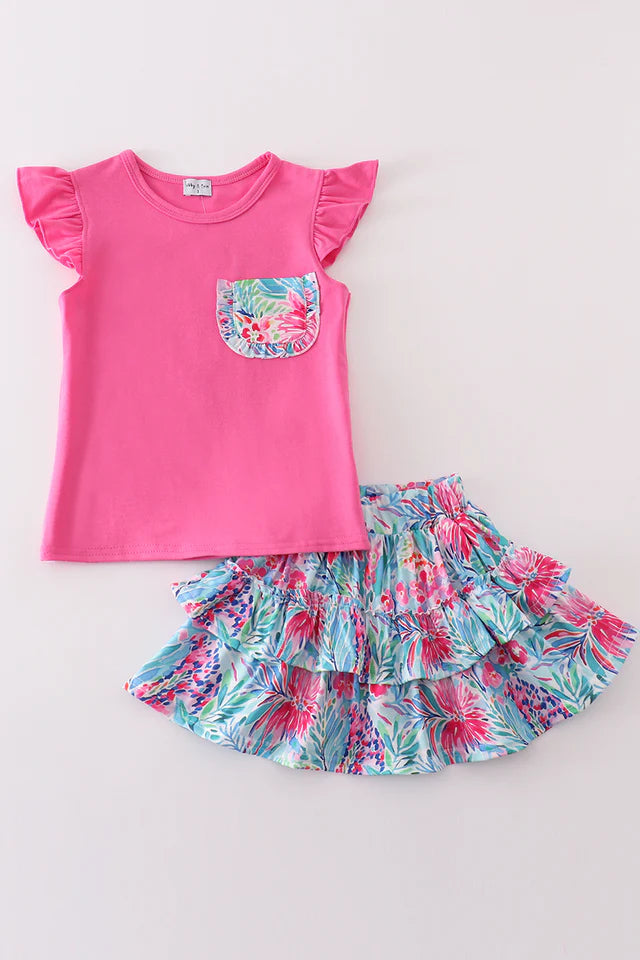 Pink Floral Bliss Girl Skort Set