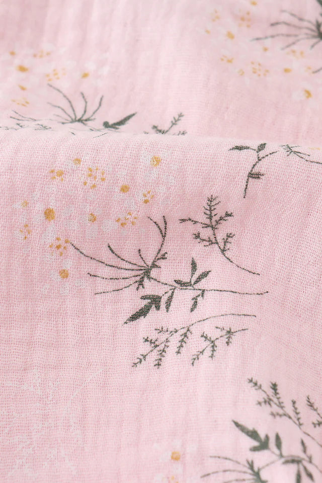 Pink Floral Print Muslin Girl Ruffle Bubble