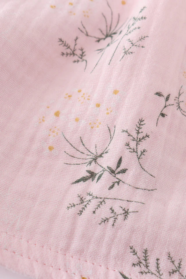 Pink Floral Print Muslin Girl Ruffle Dress