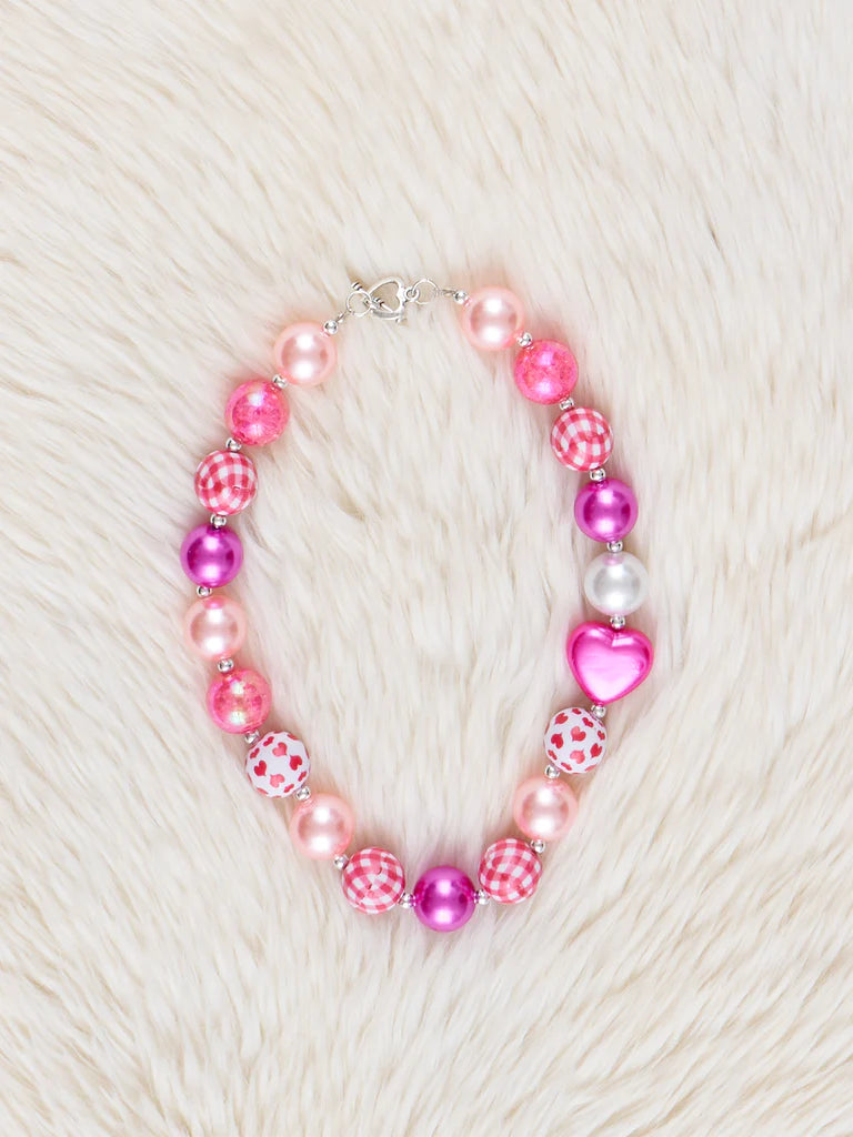 Pink Gingham and Pearl Bubblegum Necklace