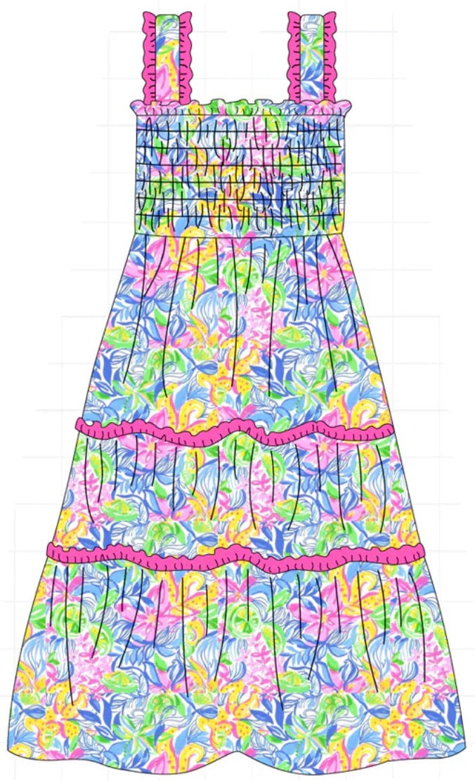 Pink Lily Floral Print Mom Dress