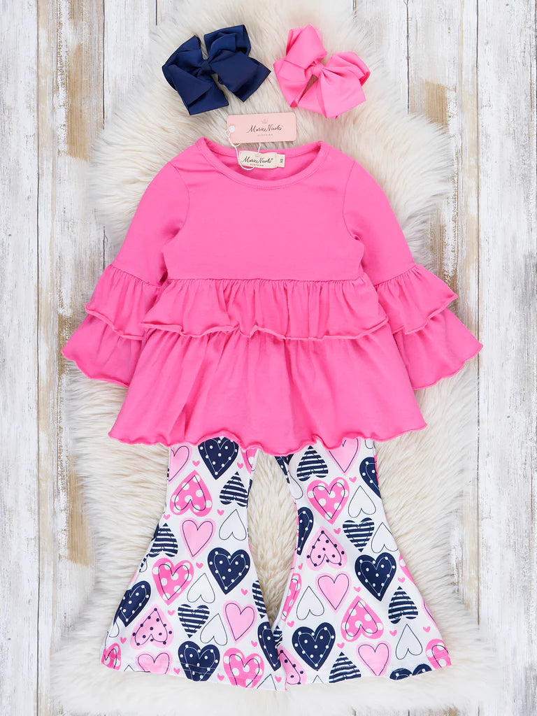 Pink and Black Hearts Bell Bottom Outfit