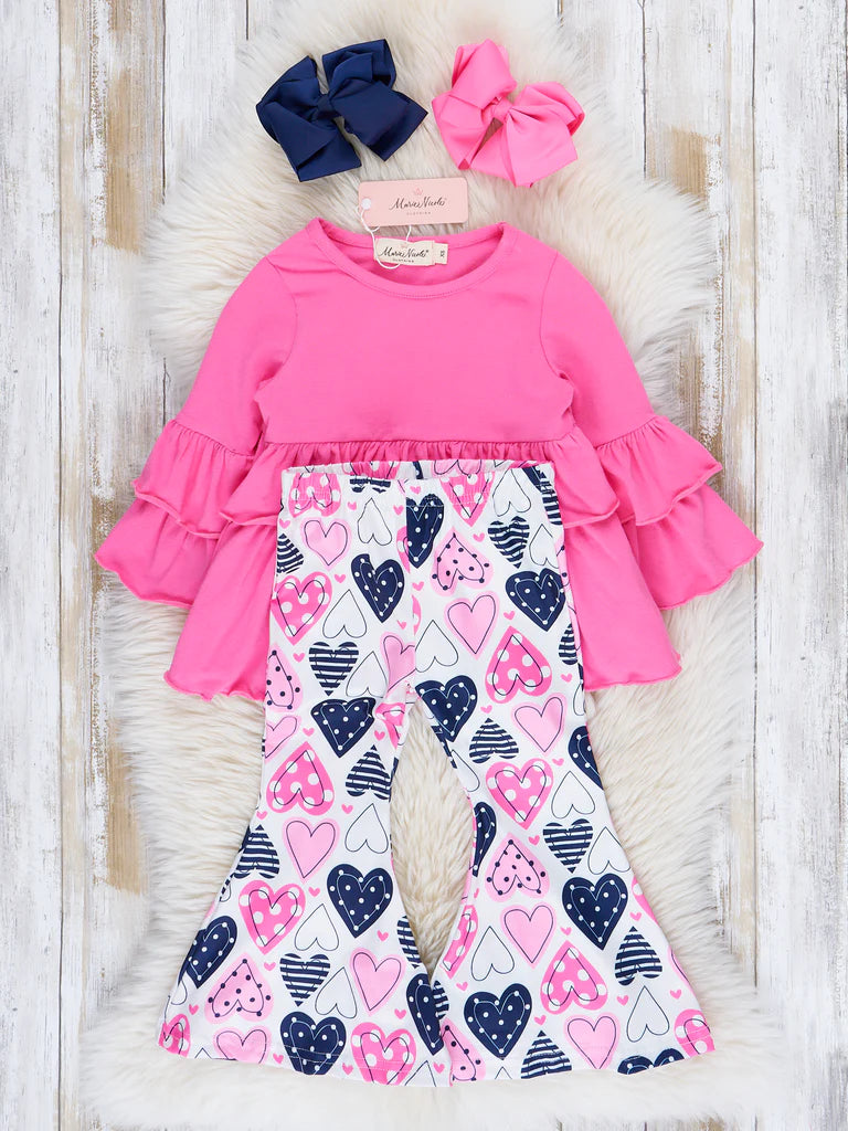 Pink and Black Hearts Bell Bottom Outfit