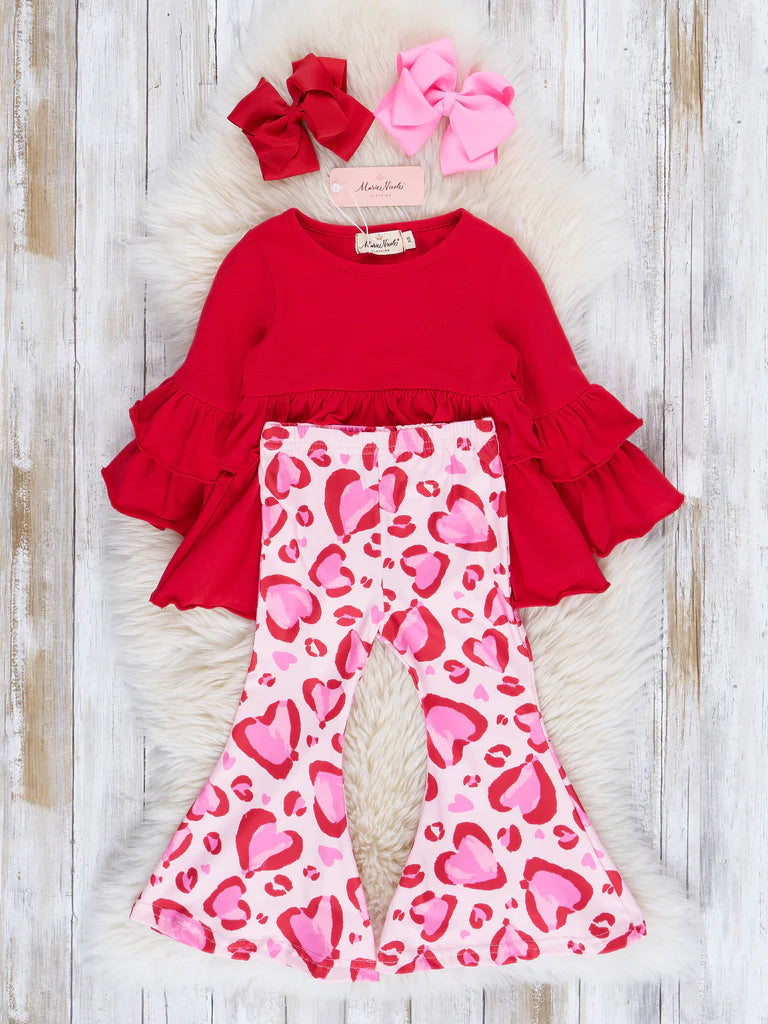 Pink and Red Hearts Ruffle Bell Bottom Outfit