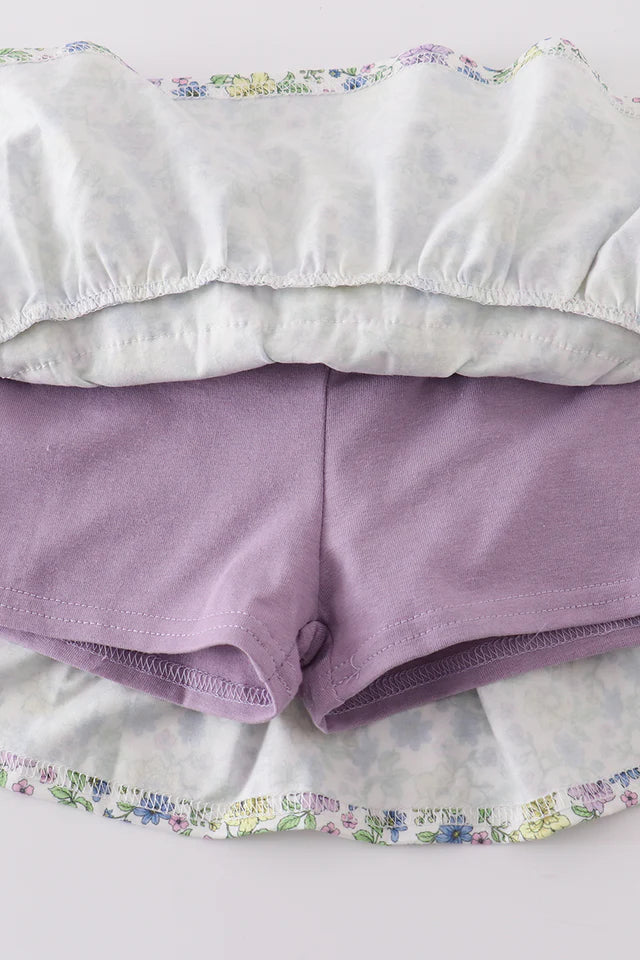 Purple Bow Floral Girl Skort Set