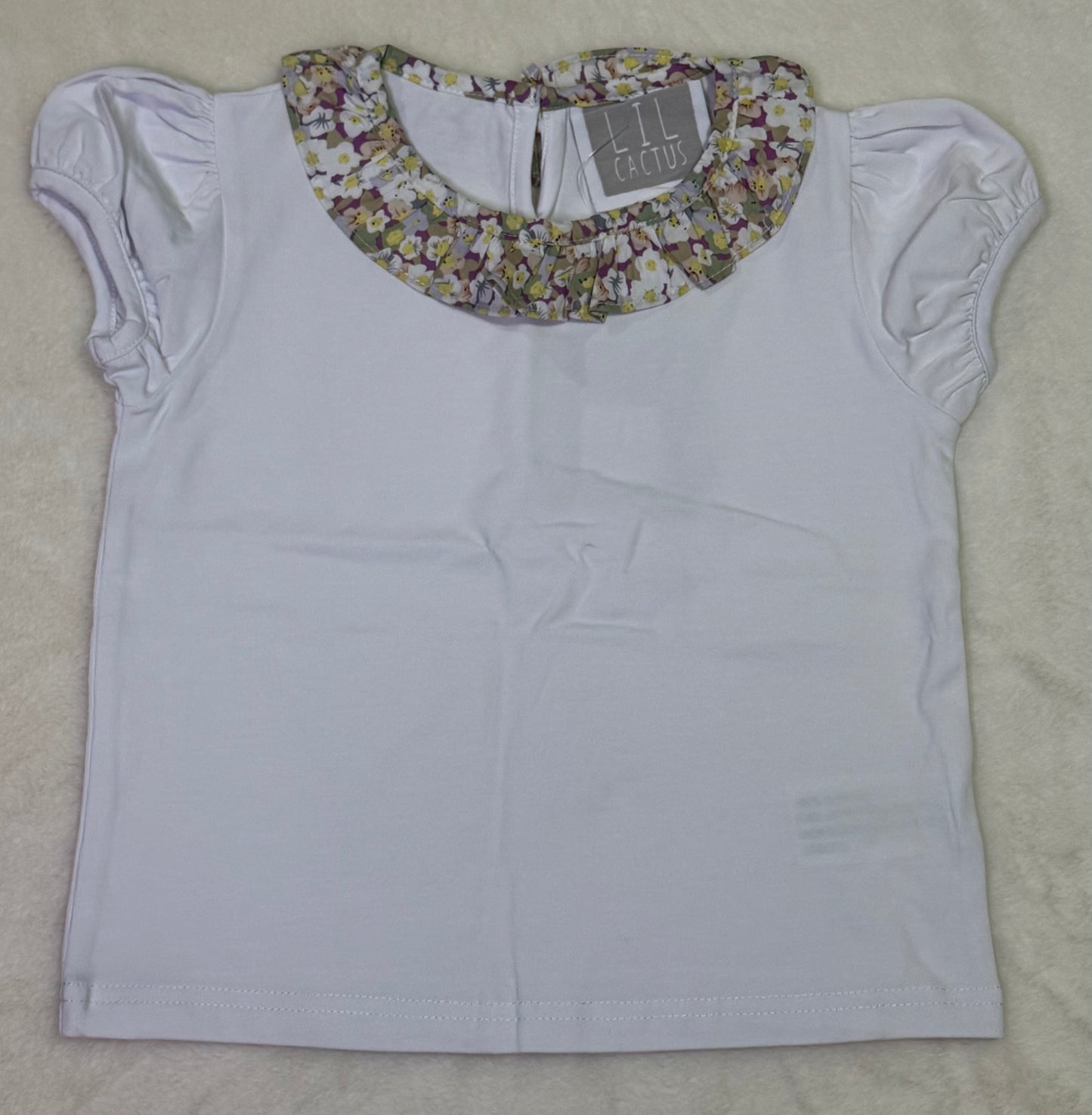 Purple Floral Print Skort and Collared Ruffle Shirt Set