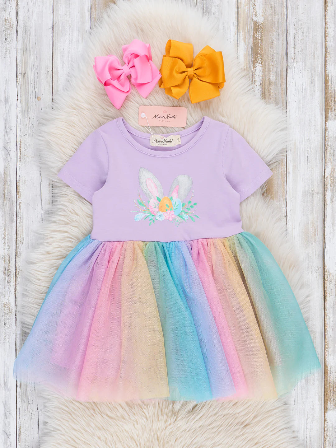 Purple Rainbow Tulle Bunny Dress