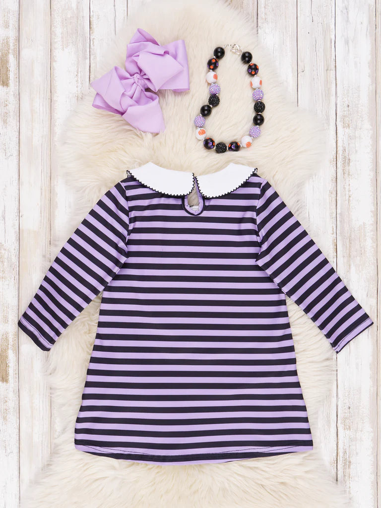 Purple Stripe Embroidered Pumpkin Dress
