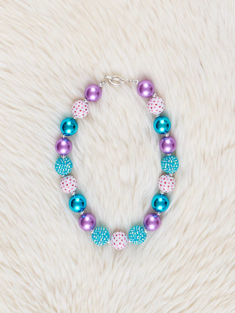 Purple and Turquoise Sparkle Bubblegum Necklace