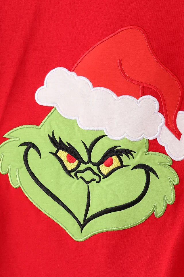 Red Christmas Grinch Applique Adult Pajamas