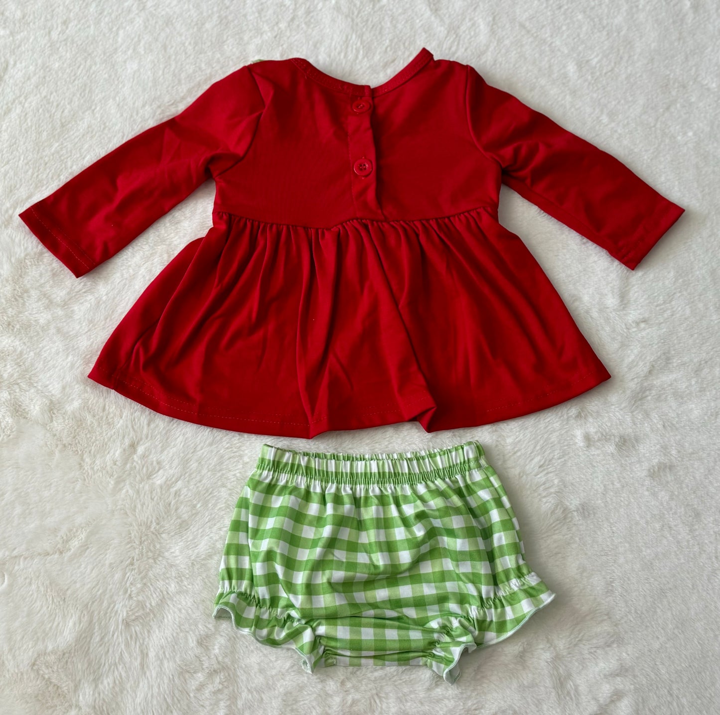 Red Christmas Grinch French Knot Girl Diaper Set