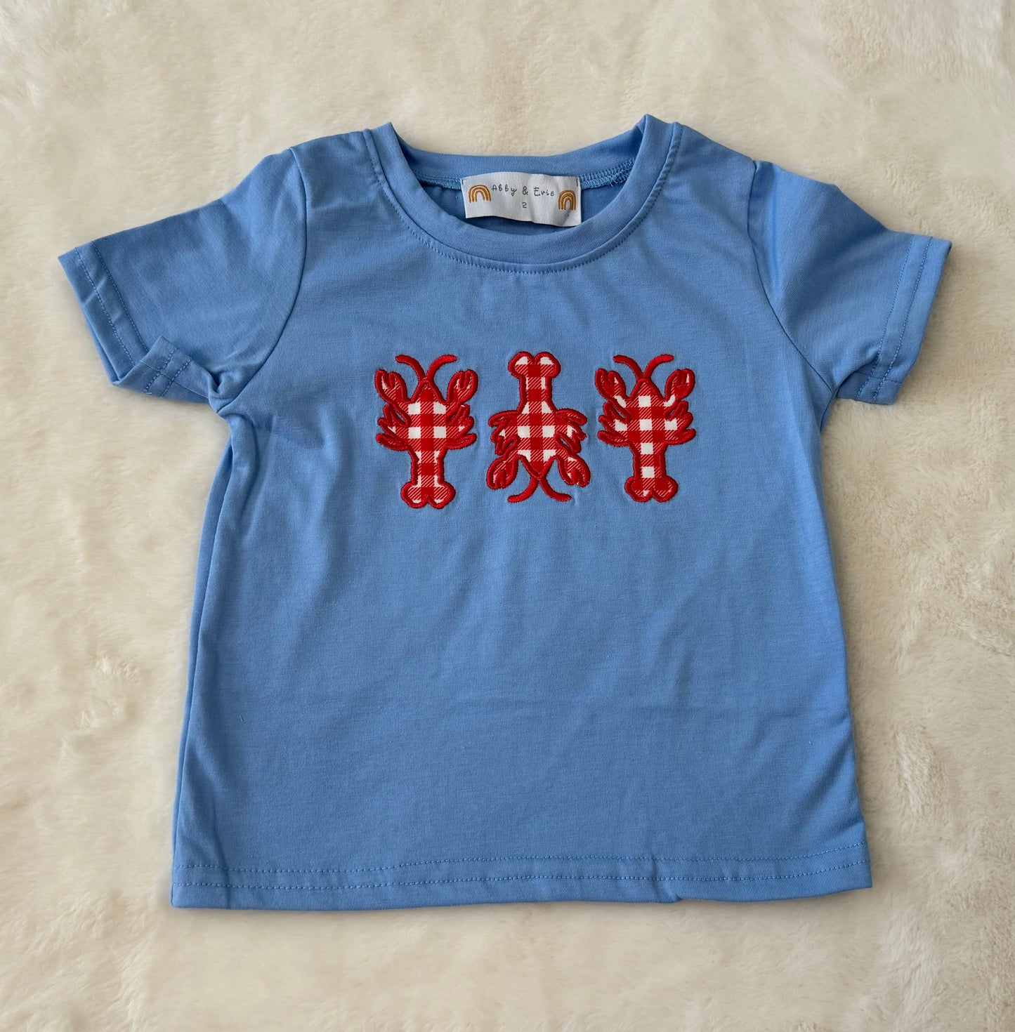 Red Plaid Lobster Applique Boy Set