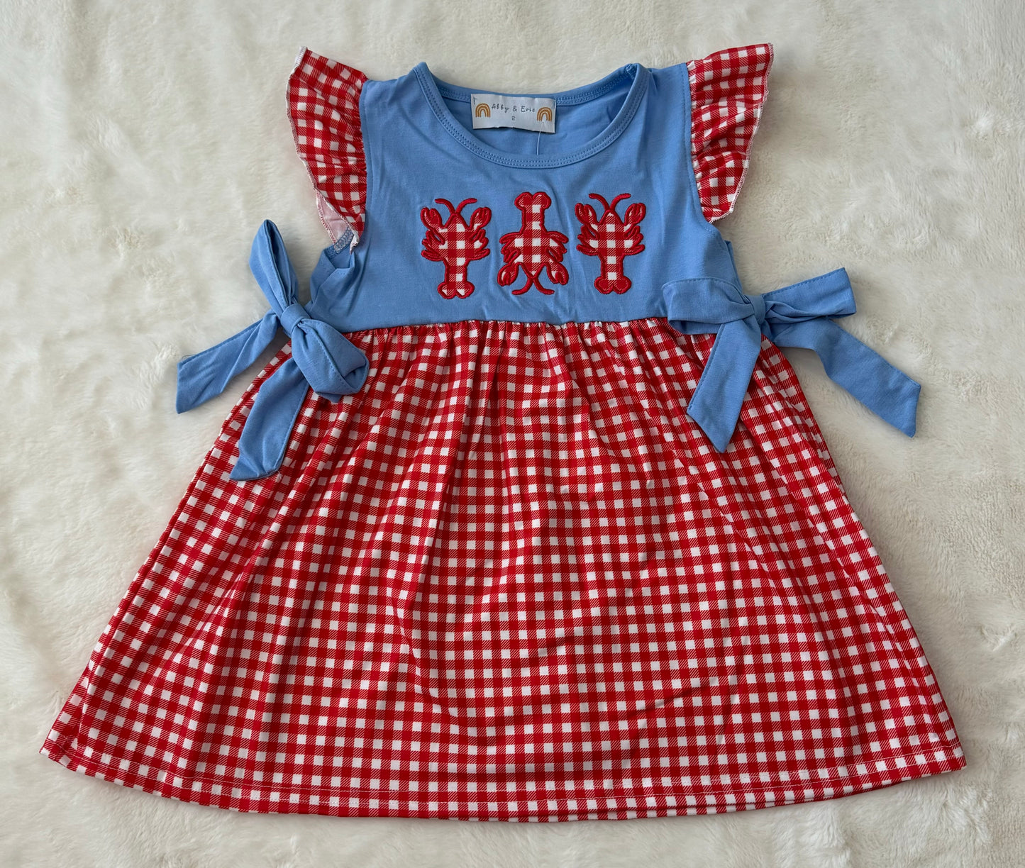 Red Plaid Lobster Applique Dress