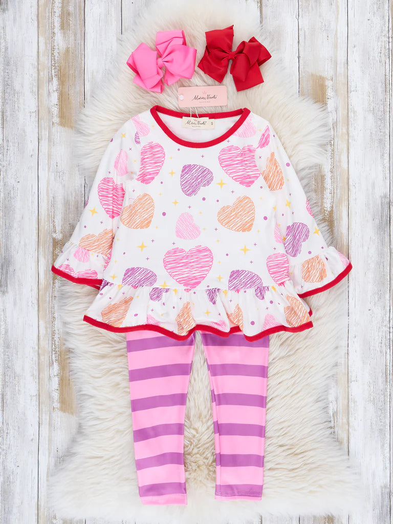 Red Trim Candy Hearts Ruffle Outfit