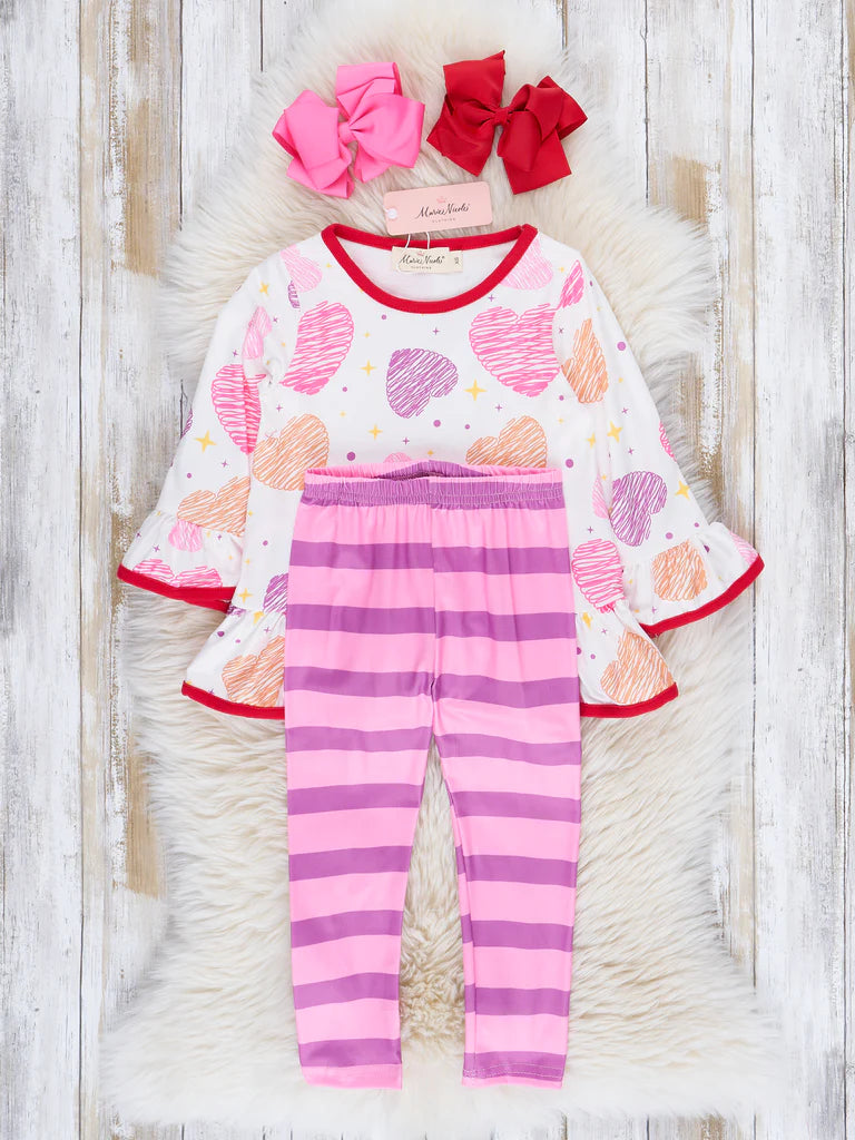 Red Trim Candy Hearts Ruffle Outfit