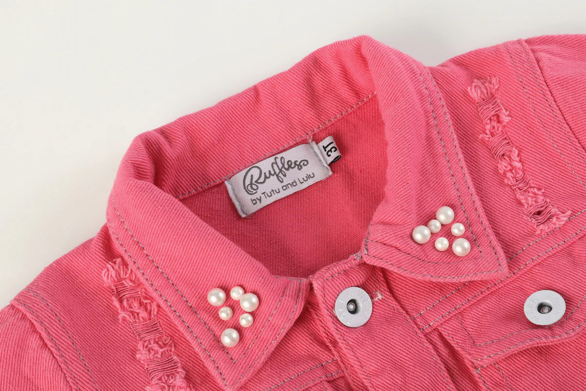 Ruffles - Pink Butterfly Sequin Denim Jacket