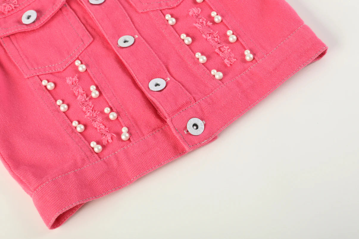 Ruffles - Pink Butterfly Sequin Denim Jacket