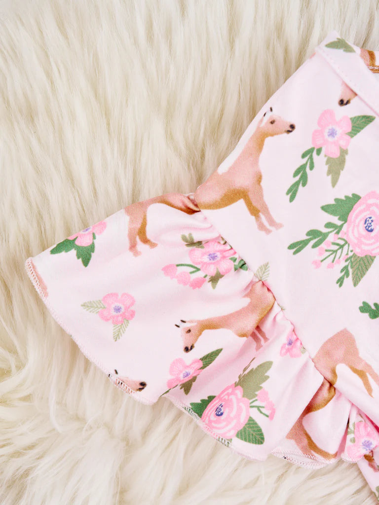 Sage Floral Horse Ruffle Jumpsuit