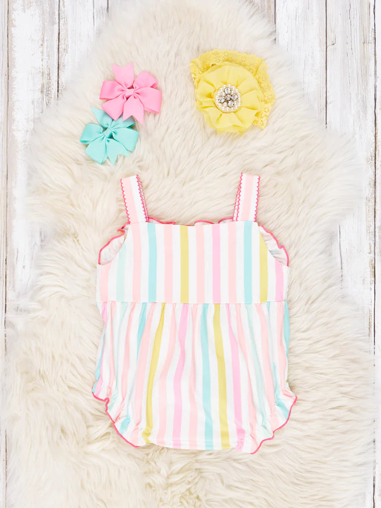 Smocked Striped Rainbow Tank Romper