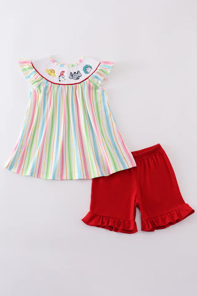 Stripe Dr. Seuss Embroidery Smocked Set