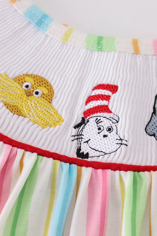 Stripe Dr. Seuss Embroidery Smocked Set