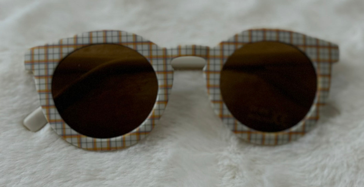 White Plaid Retro Round Sunglasses UV400 - Kids and Toddler