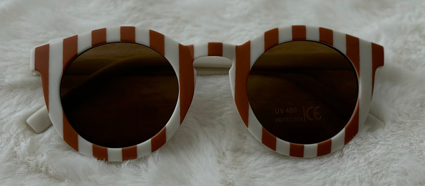 White and Light Brown Retro Round Sunglasses UV400 - Toddler and Kids