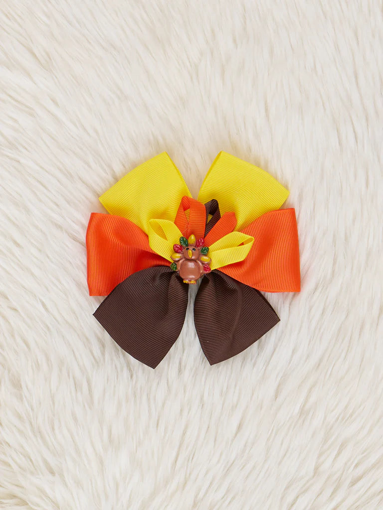Yellow And Orange Turkey Ribbon Bow
