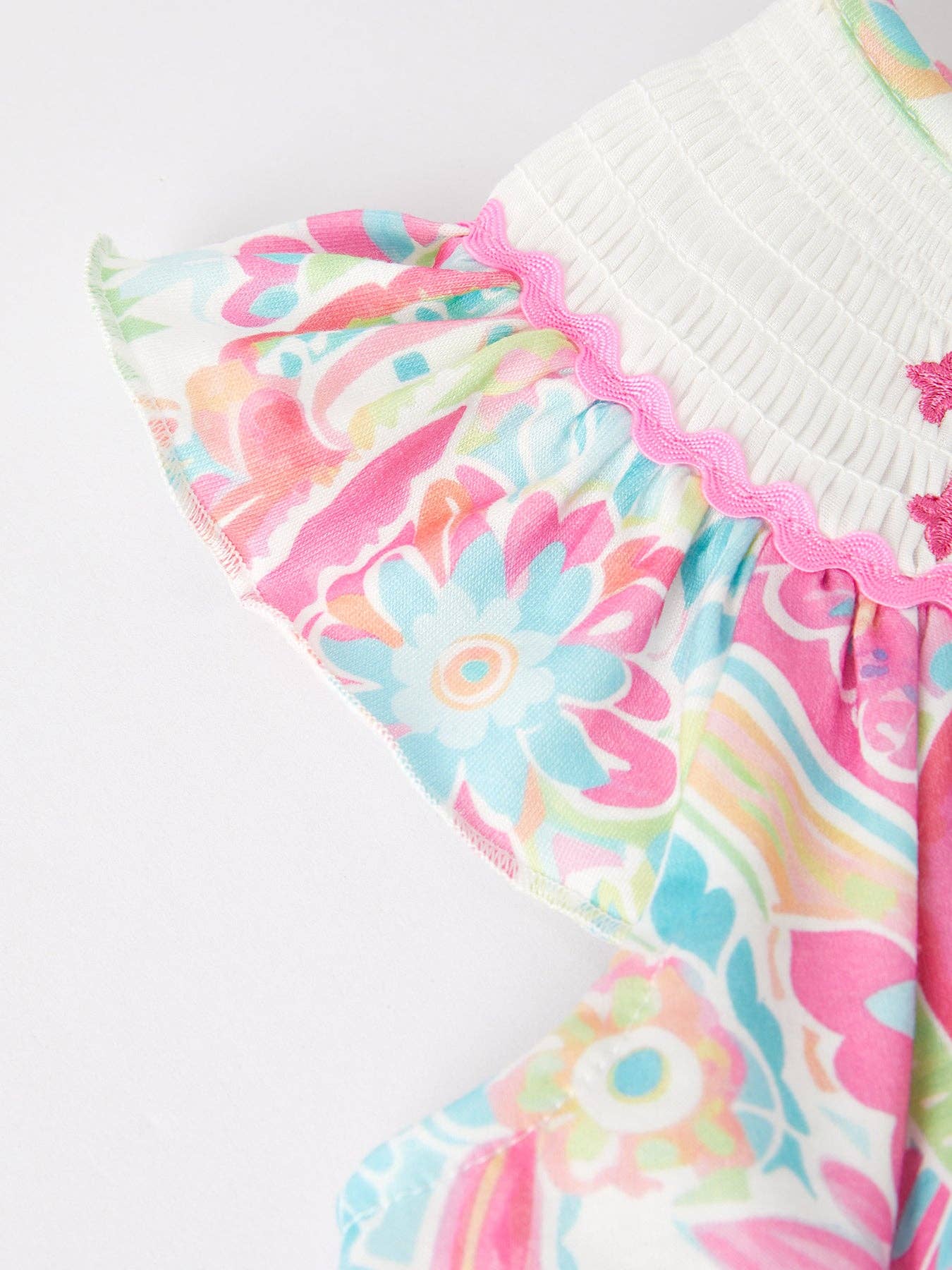 Colorful Cross Smocked Embroidered Dress