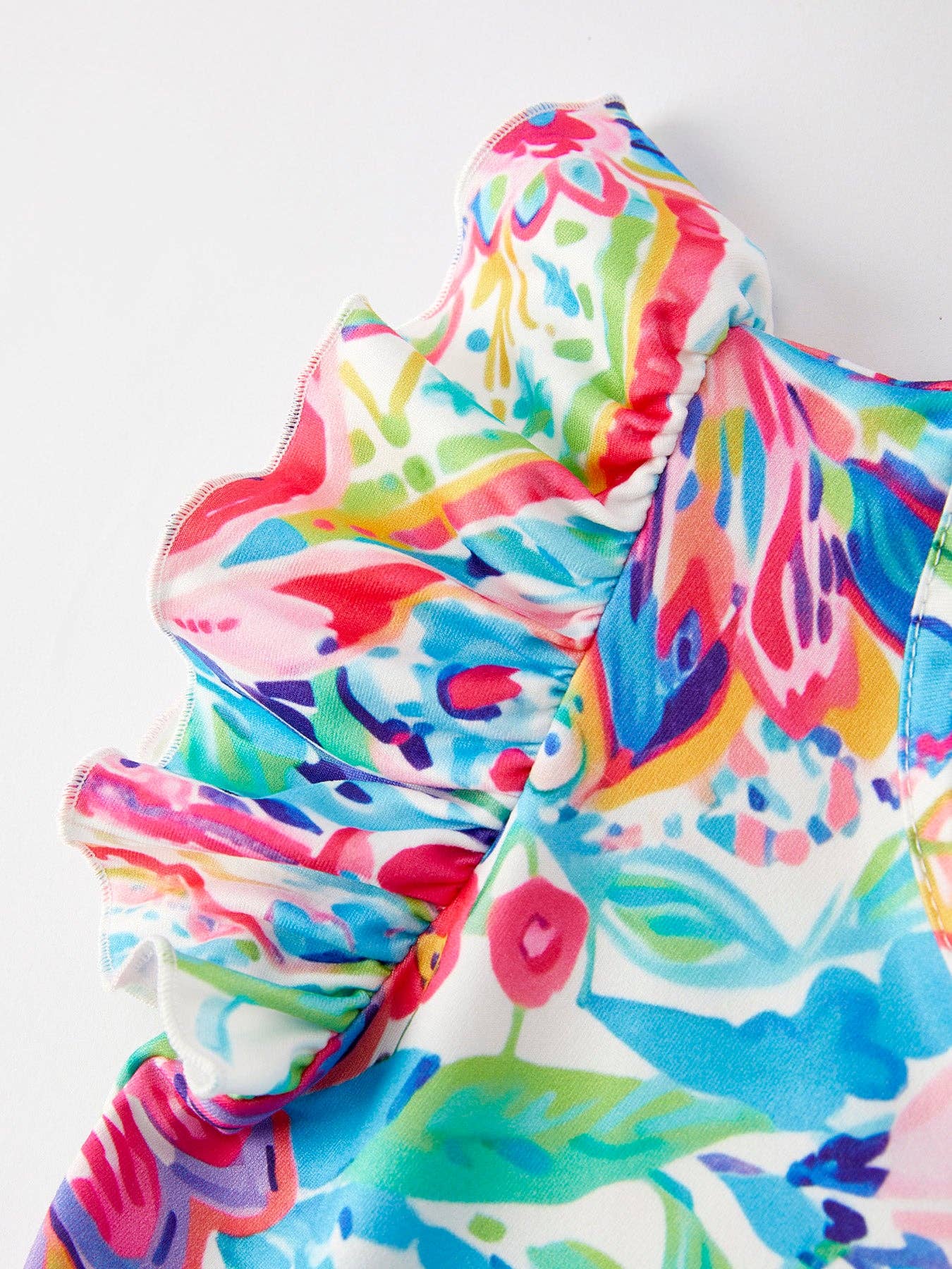 Colorful Floral Print Ruffled Sleeves Girls Dress