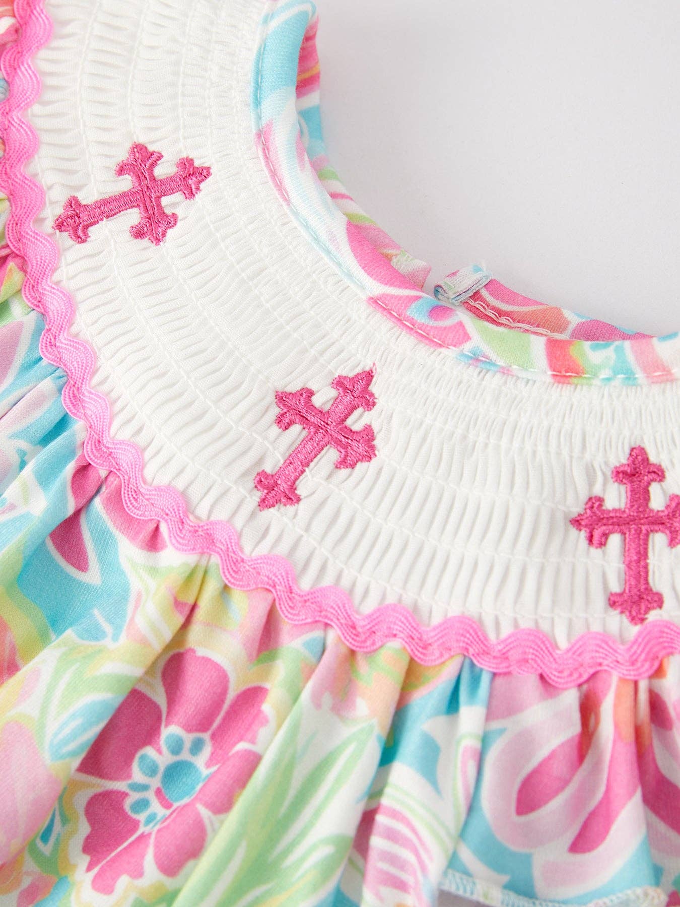 Easter Cross Smocked Embroidered Girl Romper