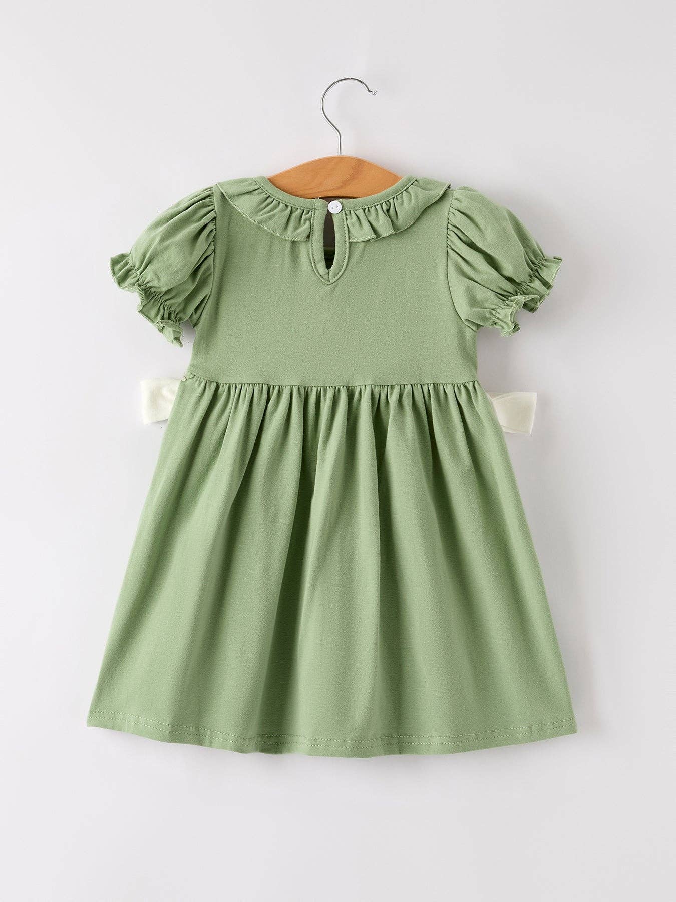 Fall Thanksgiving Smocked Embroidered Green Dress