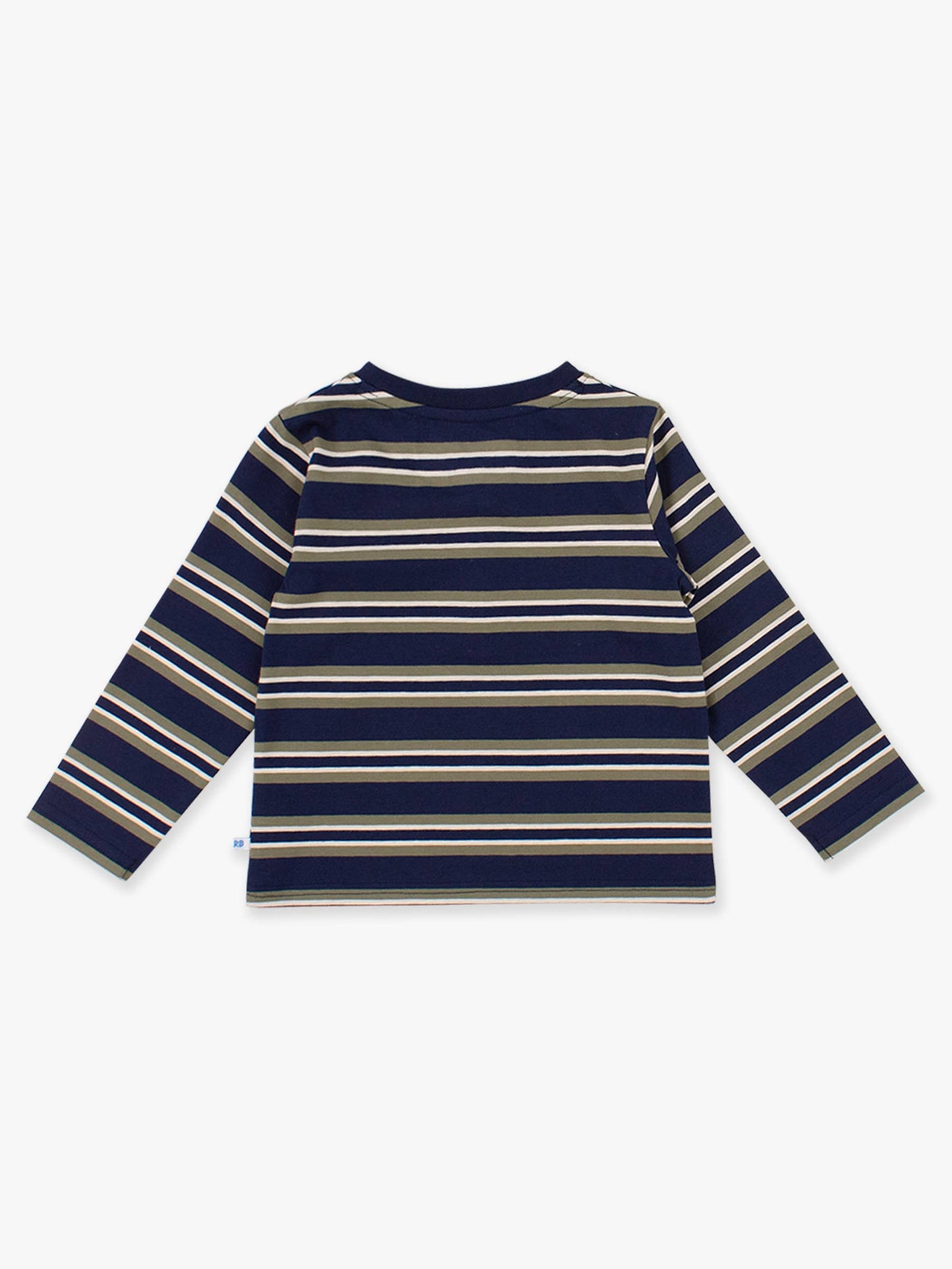 Boys Dark Navy & Olive Stripe Knit Long Sleeve Henley Tee
