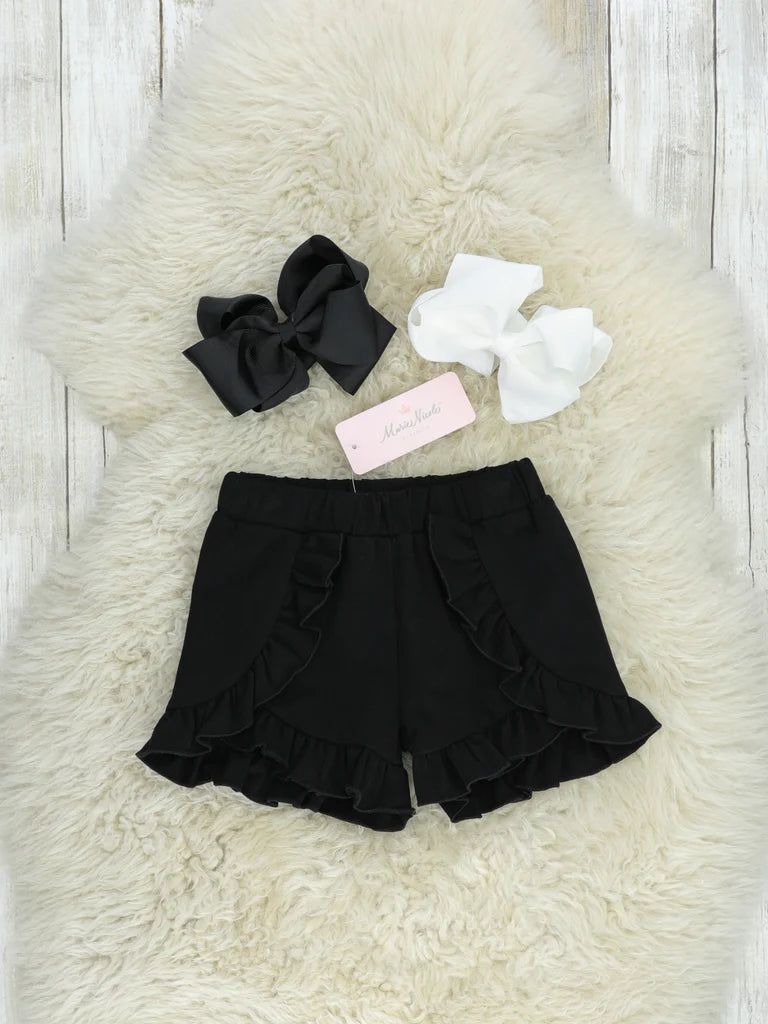 Black Cotton Ruffle Shorts