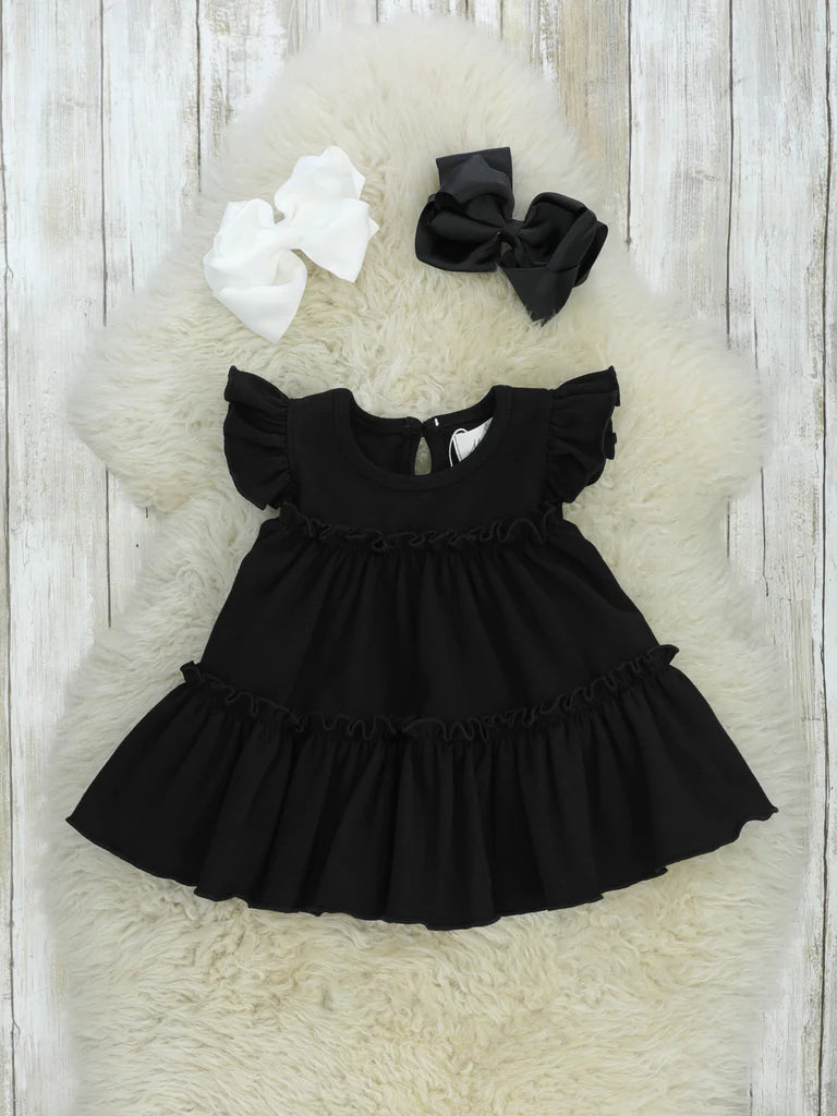 Black Cotton Tiered Ruffle Tunic